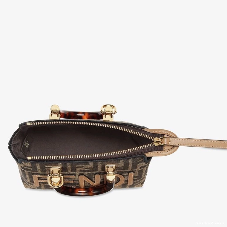 Cheap Mini In Way ROMA Boston Motif Bag Brown Fendi Fabric The FF By Logo 0819